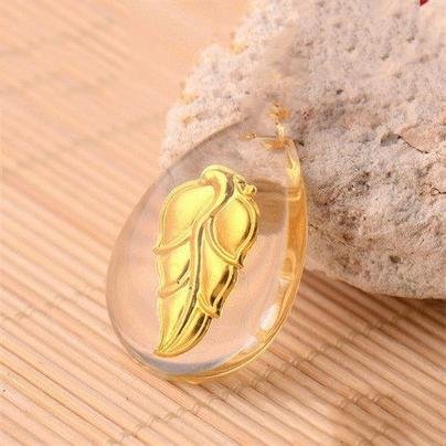 24K 순금 나뭇잎 목걸이 / 네추럴 크리스탈 공예 황금 선물