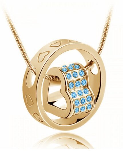 18K GP 서클하트 목걸이(하늘색) / 크리스탈 여성 라인석 선물 하트