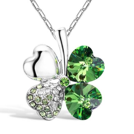 초록색 실버 네잎클로버 목걸이/ 은 크리스탈 라인 스톤