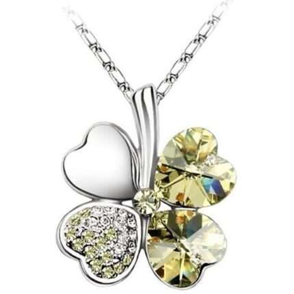 노랑색 실버 네잎클로버 목걸이 / 은 크리스탈 라인 스톤