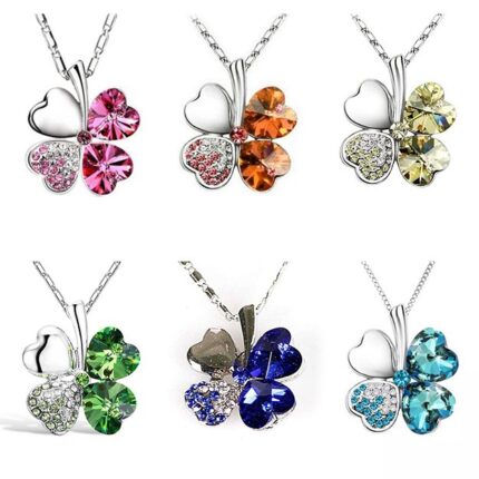 (랜덤 발송) 실버 네잎클로버 목걸이 / 은 크리스탈 라인 스톤