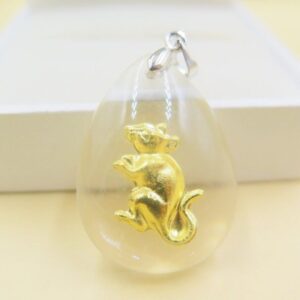 24K 순금 쥐 목걸이 / 크리스탈 공예 황금 목걸이 고급 선물