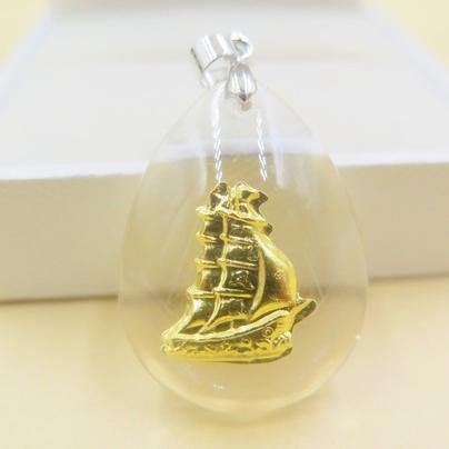 24K 순금 선박 목걸이 / 네추럴 크리스탈 공예 황금 선물