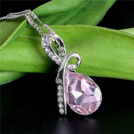 크리스탈 물방울 925 목걸이(연핑크색) / 체인 선물 보석 고급