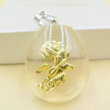 24K 순금 장미 목걸이 / 네추럴 크리스탈 공예 황금 선물